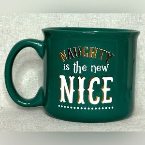 NWOT Holiday House mug "naughty is the new nice" with writing on both sides